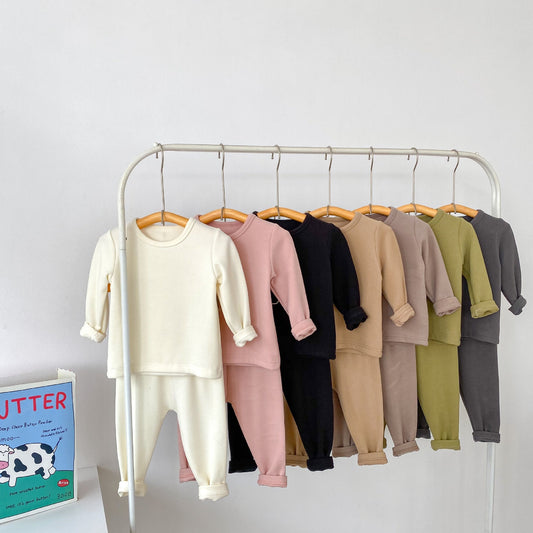Autumn Hot Selling Baby Girls Long Sleeves Simple Plain Top and Trousers Pajamas Clothing Set-0